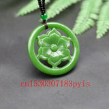 Chinese Green Jade Flower Pendant Necklace Hollow Carved Charm Jewelry