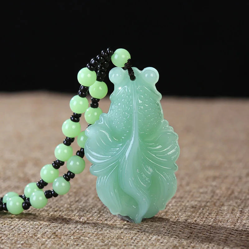 Natural Green Jade Goldfish Pendant Necklace Hand-carved Charm Jadeite Jewelry