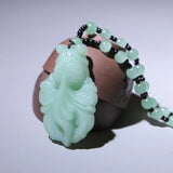 Natural Green Jade Goldfish Pendant Necklace Hand-carved Charm Jadeite Jewelry