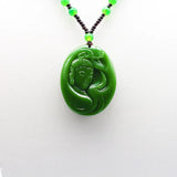 Hand-Carved Natural Green Jade Guanyin Pendant Necklace Jadeite Jewellery