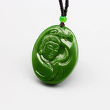 Hand-Carved Natural Green Jade Guanyin Pendant Necklace Jadeite Jewellery