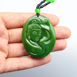 Hand-Carved Natural Green Jade Guanyin Pendant Necklace Jadeite Jewellery