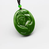 Hand-Carved Natural Green Jade Guanyin Pendant Necklace Jadeite Jewellery