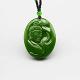 Hand-Carved Natural Green Jade Guanyin Pendant Necklace Jadeite Jewellery