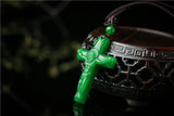 Chinese Green Jade Jesus Cross Pendant Necklace Hand-carved Jadeite Jewelry
