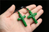 Chinese Green Jade Jesus Cross Pendant Necklace Hand-carved Jadeite Jewelry