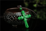 Chinese Green Jade Jesus Cross Pendant Necklace Hand-carved Jadeite Jewelry