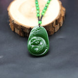 Natural Green Jade Maitreya Buddha Pendant Necklace Hand-Carved Jadeite Charm