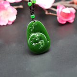 Natural Green Jade Maitreya Buddha Pendant Necklace Hand-Carved Jadeite Charm