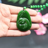 Natural Green Jade Maitreya Buddha Pendant Necklace Hand-Carved Jadeite Charm