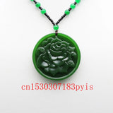 Green Jade Peony Flower Pendant Necklace Hand-Carved Charm Jadeite Jewelry