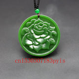 Green Jade Peony Flower Pendant Necklace Hand-Carved Charm Jadeite Jewelry