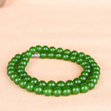 Green Jade Round Beads Necklace Hand-Carved Jadeite Charm Jewelry