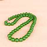 Green Jade Round Beads Necklace Hand-Carved Jadeite Charm Jewelry