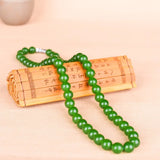 Green Jade Round Beads Necklace Hand-Carved Jadeite Charm Jewelry