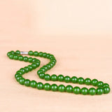 Green Jade Round Beads Necklace Hand-Carved Jadeite Charm Jewelry