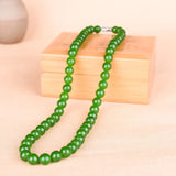 Green Jade Round Beads Necklace Hand-Carved Jadeite Charm Jewelry