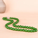 Green Jade Round Beads Necklace Hand-Carved Jadeite Charm Jewelry