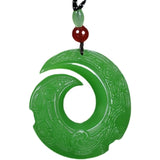 Chinese Green Jade Runes Pendant Necklace Charm Jadeite Jewelry Luck Amulet