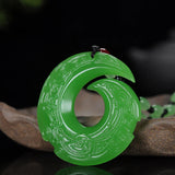 Chinese Green Jade Runes Pendant Necklace Charm Jadeite Jewelry Luck Amulet