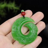 Chinese Green Jade Runes Pendant Necklace Charm Jadeite Jewelry Luck Amulet