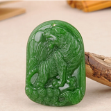 Chinese Green Jade Tiger Pendant Necklace for Good Luck
