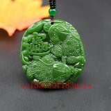 Green Jade Wealth Toad Pendant Necklace Hand-Carved Charm Jadeite