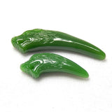 Chinese Green Jade Wolf Tooth Pendant Necklace Hand-Carved Charm Amulet
