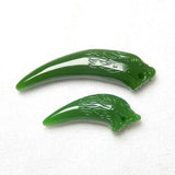 Chinese Green Jade Wolf Tooth Pendant Necklace Hand-Carved Charm Amulet