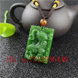 Chinese Green Tiger Carved Jade Pendant Necklace Charm for Women