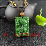 Chinese Green Tiger Carved Jade Pendant Necklace Charm for Women