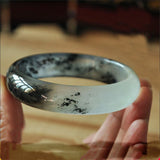 Chinese Natural Ink Jade Bracelet Hand-carved Wide Bar