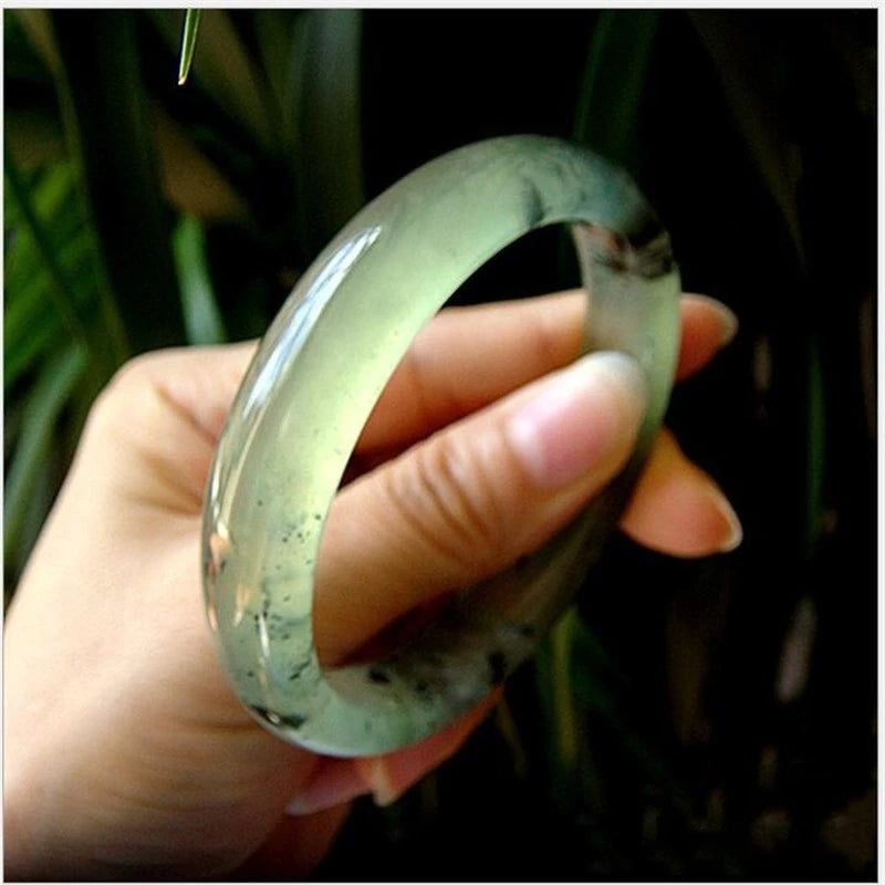 Chinese Natural Ink Wide Bar Jade Bracelet