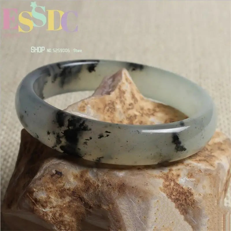 Chinese Natural Ink Hand-carved Wide Bar Jade Bracelet