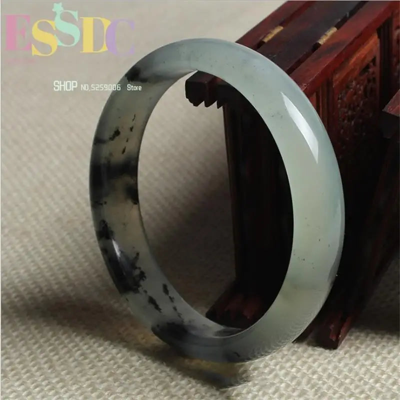 Chinese Natural Ink Hand-carved Wide Bar Jade Bracelet