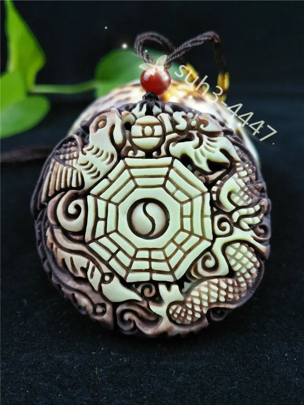 Chinese Jade Dragon Phoenix Pendant Necklace Luck Charm