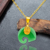 Natural Jade Green Hand-carved Lucky Elephant Pendant Agate Necklace Gift
