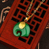 Natural Jade Green Hand-carved Lucky Elephant Pendant Agate Necklace Gift