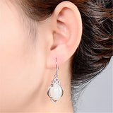 Chinese Natural Jade Green Hand-carved Plum Blossom Earrings