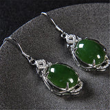 Chinese Natural Jade Green Hand-carved Plum Blossom Earrings
