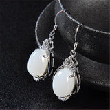 Chinese Natural Jade Green Hand-carved Plum Blossom Earrings