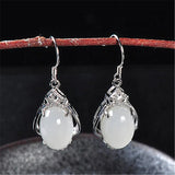 Chinese Natural Jade Green Hand-carved Plum Blossom Earrings