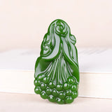 Chinese Natural Magnolia Flower Green Jade Pendant Necklace
