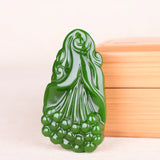 Chinese Natural Magnolia Flower Green Jade Pendant Necklace