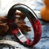 Hand-carved Peach Blossom Jade Wide Band Bracelet - Men and Women