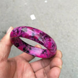 Hand-carved Peach Blossom Jade Wide Band Bracelet - Men and Women
