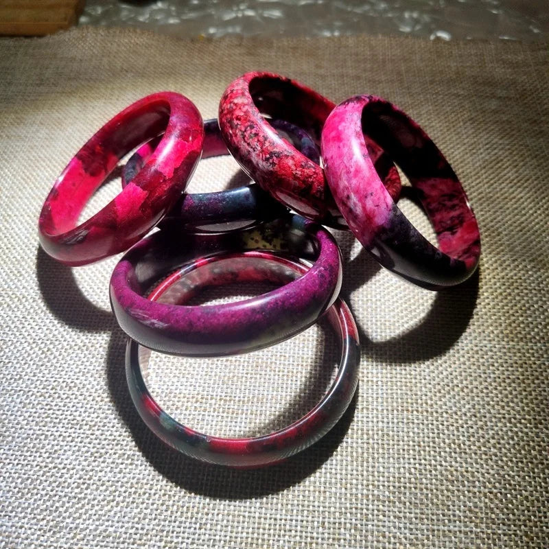 Hand-carved Peach Blossom Jade Wide Band Bracelet - Men and Women