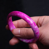 Chinese Peach Blossom Jade Carved Wide Bracelet Pink Jewelry Men Women