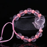 Chinese Pink Agate Jade Fox Bracelet Hand-Carved