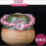 Chinese Pink Agate Jade Fox Bracelet Hand-Carved